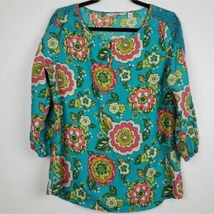 Isaac Mizrahi Live | Teal Floral Blouse